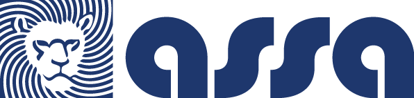 Logotipo de ASSA en azul con cabeza de león estilizada.