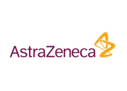 Logotipo de AstraZeneca en color púrpura con símbolo dorado