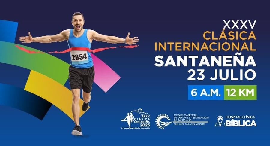 Afiche promocional de la XXXV Carrera Internacional Clásica Santaneña con corredor cruzando la meta.