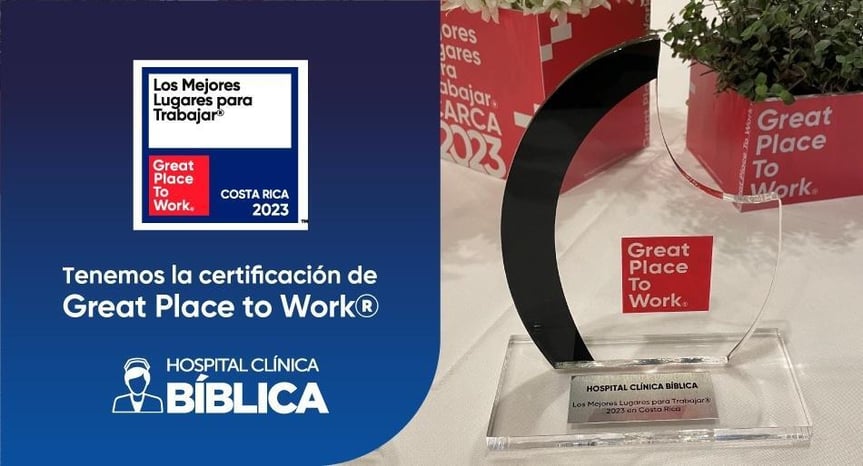 Certificación Great Place to Work 2023 obtenida por el Hospital Clínica Bíblica en Costa Rica.