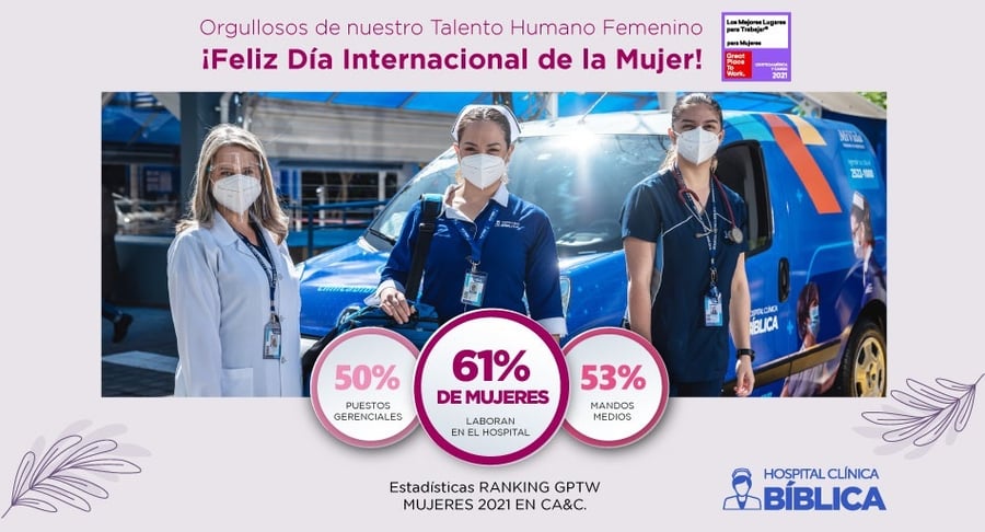 Colaboradoras del Hospital Clínica Bíblica participan en campaña por el Día Internacional de la Mujer con datos de equidad laboral
