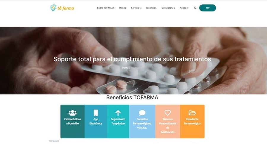 Interfaz de la plataforma digital ToFARMA para la gestión y seguimiento de tratamientos farmacológicos.