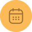 Ícono circular color mostaza con símbolo de calendario en el centro.