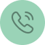 Ícono circular verde con símbolo de teléfono y ondas de llamada.