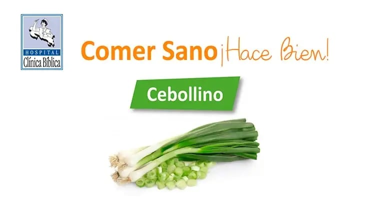 Imagen promocional de cebollino con el mensaje Comer sano hace bien del Hospital Clínica Bíblica