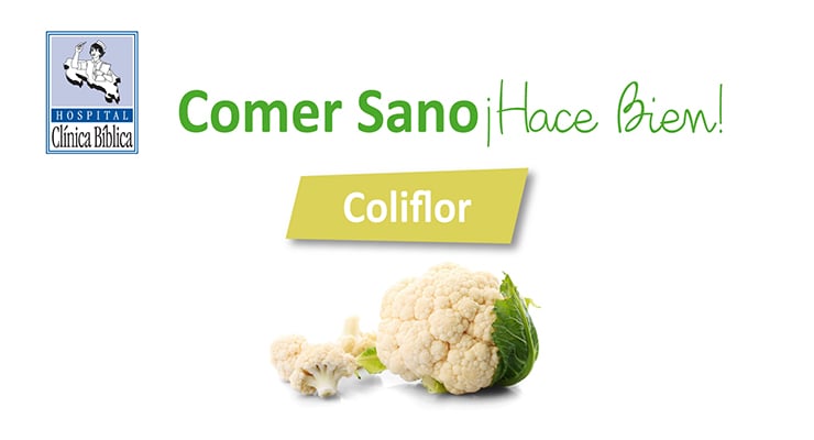Imagen promocional de coliflor con el mensaje Comer sano hace bien del Hospital Clínica Bíblica
