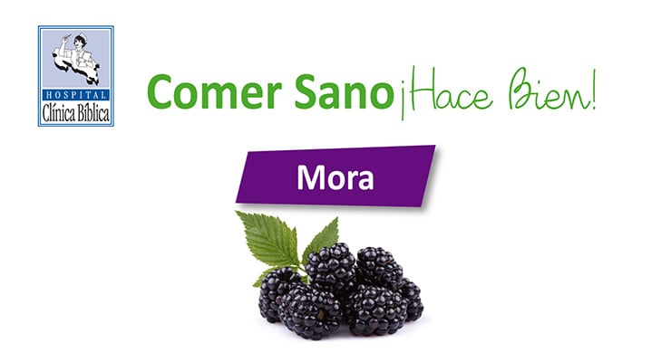 Imagen promocional de mora con el mensaje Comer sano hace bien del Hospital Clínica Bíblica