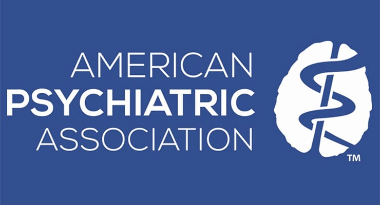 Logotipo de la American Psychiatric Association sobre fondo azul.