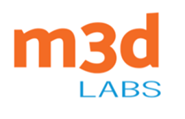 Logotipo de m3d Labs en color naranja y azul