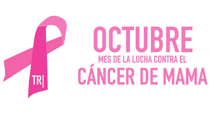 Lazo rosa y texto octubre mes de la lucha contra el cáncer de mama
