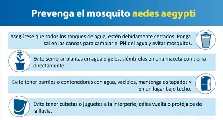 Infografía con recomendaciones para prevenir el mosquito Aedes aegypti en el hogar