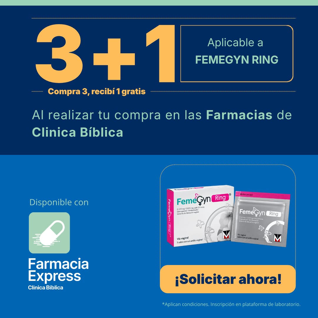 Promoción Femegyn Ring: compra 3 y recibe 1 gratis en Farmacias de Clínica Bíblica