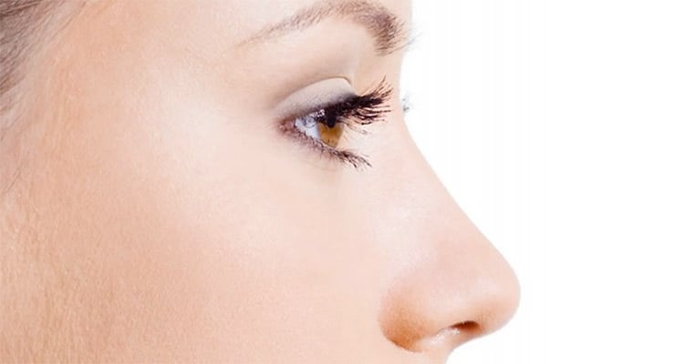 Perfil lateral del rostro de una mujer donde se observa el tabique nasal.