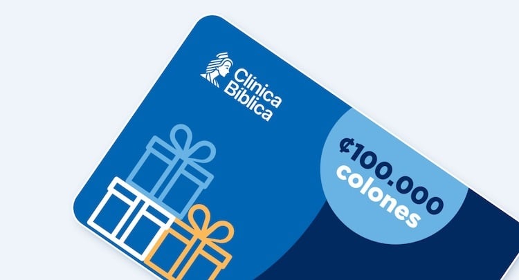 Tarjeta de regalo Clínica Bíblica con valor de 100.000 colones