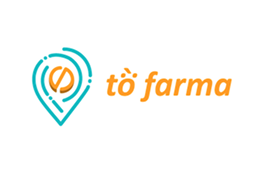 Logotipo de Tö Farma en color naranja con ícono de ubicación en azul y verde