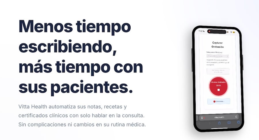 Aplicación Vitta Health que automatiza notas y recetas médicas para dedicar más tiempo a los pacientes