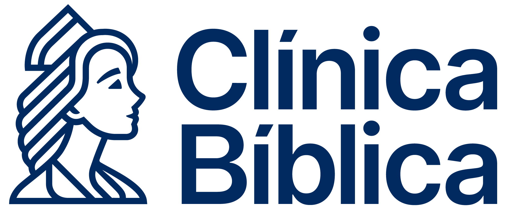 Logotipo de la Clínica Bíblica con ícono de perfil femenino y texto institucional.