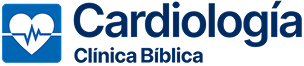 Logo de Cardiología de la Clínica Bíblica con ícono de corazón y línea de electrocardiograma.