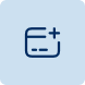 Ícono azul oscuro con fondo celeste que representa una hoja con un signo de suma en la esquina superior derecha.