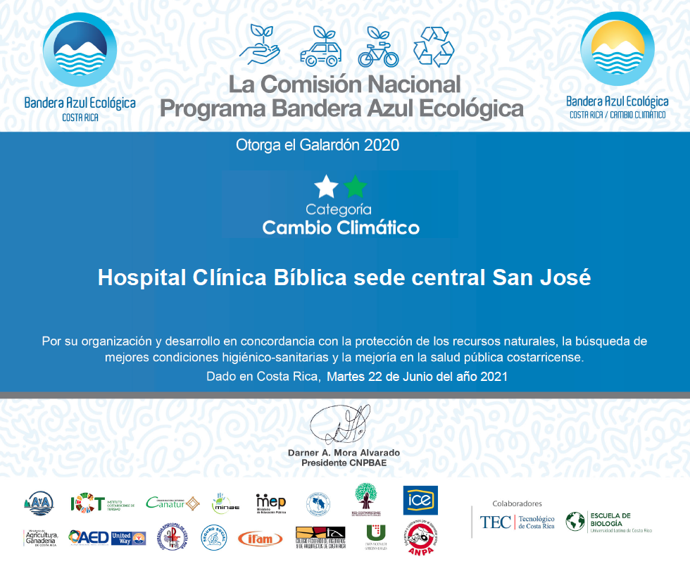 Blue Flag Ecology program - Hospital Clínica Bíblica