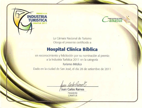 Hospital Clínica Bíblica - Premio CANATUR 2011